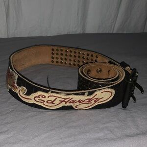 Y2K VINTAGE- Ed Hardy Genuine Leather Black and Tan Belt For Men
